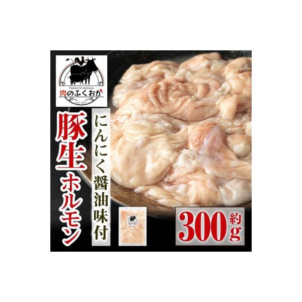 豚生ホルモン にんにく醤油味付 真空パック 小分け(約300g) 【肉のふくおか】　P79006