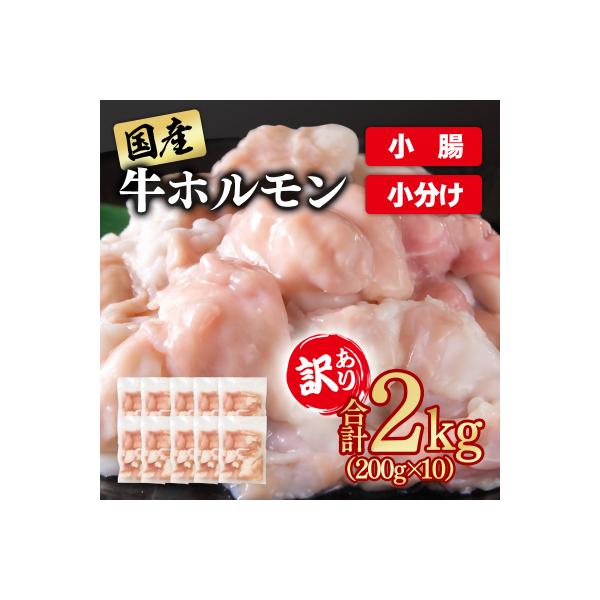 訳あり国産牛ホルモン2kg(小腸)牛もつ小分け200g×10　もつ鍋焼肉に[3047]