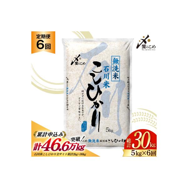 定期便 無洗米 石川米 こしひかり 5kg 6回 総計30kg [宝達志水町 38601337-s]
