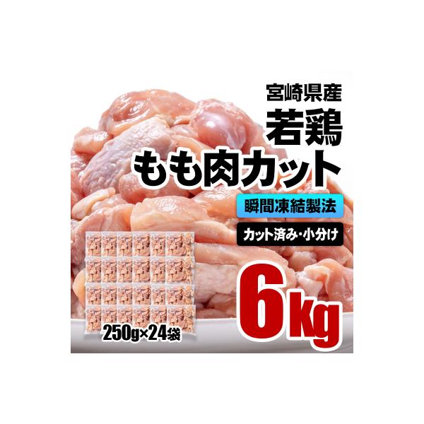 バラ凍結 宮崎県産若鶏もも肉　合計6kg(250g×24袋)鶏肉切身小分け[3056]