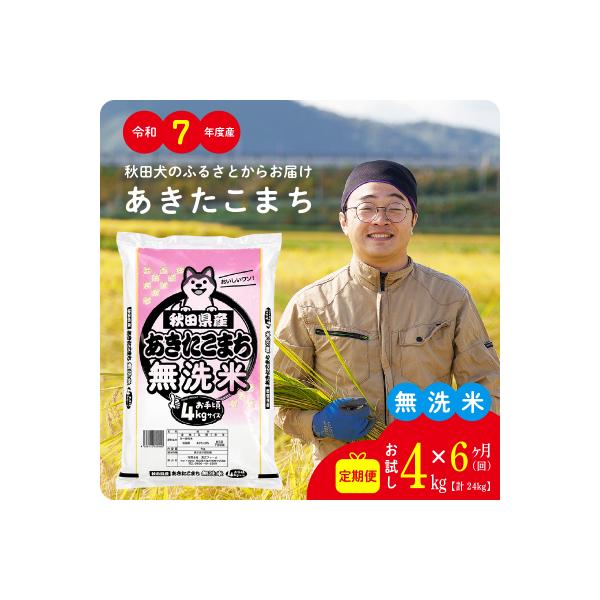 【定期便6ヶ月】令和7年産秋田県産あきたこまち(無洗米)4kg