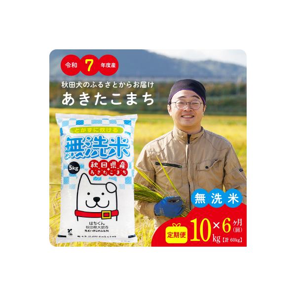 【定期便6ヶ月】令和7年産秋田県産あきたこまち(無洗米)10kg