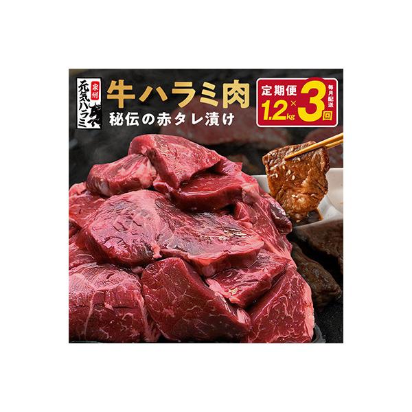 【毎月定期便】牛ハラミ 1.2kg 秘伝の赤タレ 小分け 300g×4 全3回