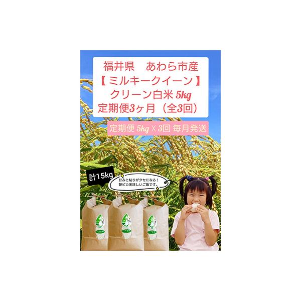 【毎月定期便】クリーン白米 ミルキークイーン 5キロ　全3回