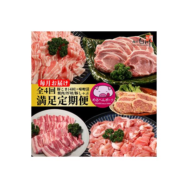 【毎月定期便】メルヘンポーク定期便　豚こま・味噌漬・焼肉・とんかつ・しゃぶしゃぶ全4回