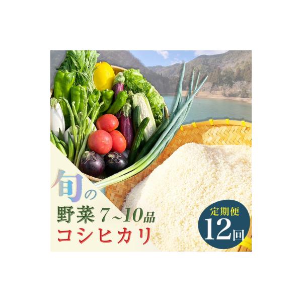 【毎月定期便】訳あり 農家直送!旬の野菜7～10品+コシヒカリ2kg 詰め合わせセット全12回