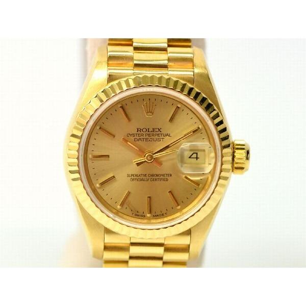 本物 ROLEX ロレックス 69178 デイトジャスト 金無垢 腕時計 ゴールド文字盤 X番 1991年 自動巻 18K イエローゴールド スイス製  レディース 中古