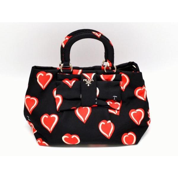 み*あ様 プラダ　PRADA ハート柄 ナイロン ハンドバッグ PRADA プラダ 2WAYハンドバッグ ナイロン リボン ハート柄