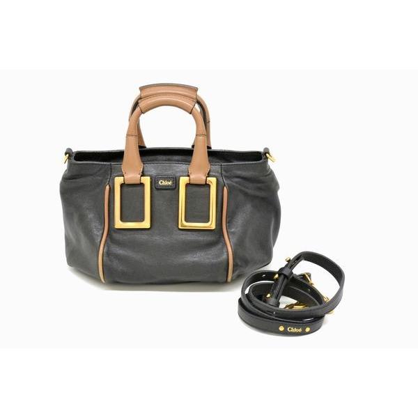 本物 Chloe クロエ エテル 2WAY 斜め掛け ショルダーバッグ ハンドバッグ バイカラー ブラック ブラウン 黒 茶 ゴールド金具 レザー 革  中古