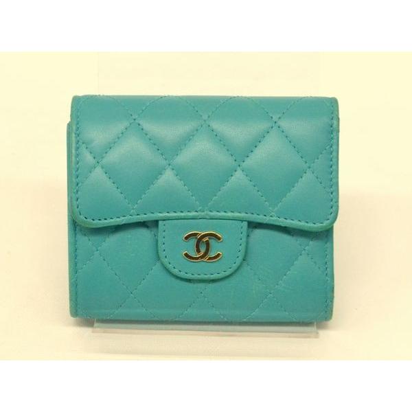 本物 CHANEL シャネル CC COCO ココマーク マトラッセ 三つ折 折財布