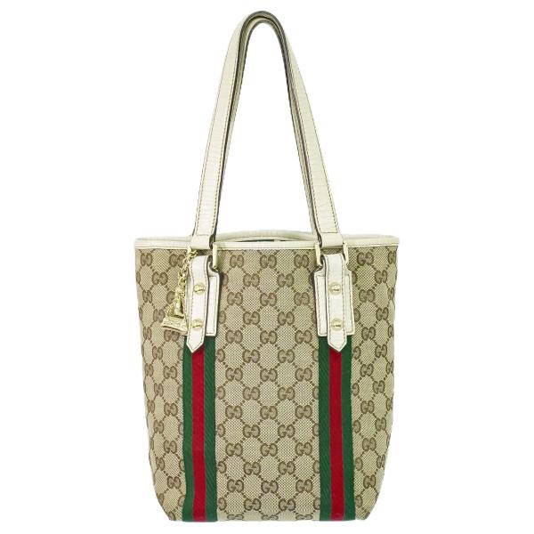 【美品】グッチ トートバッグ GGキャンバス レザー シェリーライン ベージュ GUCCI 本物 グッチ シェリーライン GGキャンバス トートバッグ