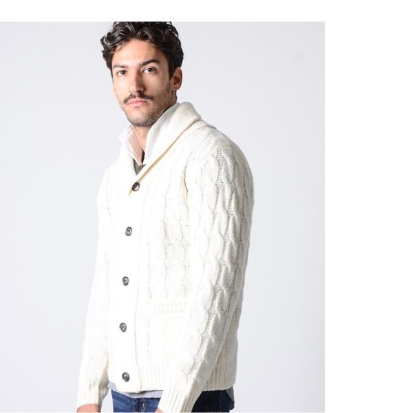 ニット カーディガン メンズ 秋冬 贈答品 秋服 冬服 ワイン L ホワイト ケーブル編み ショールカラー M