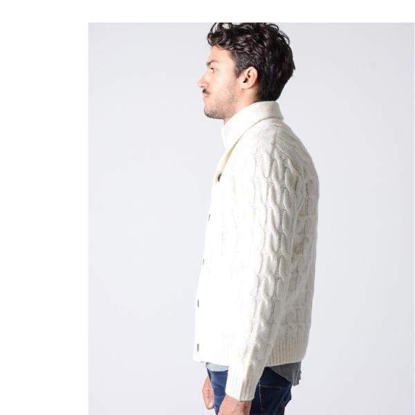 ニット カーディガン メンズ 秋冬 贈答品 秋服 冬服 ワイン L ホワイト ケーブル編み ショールカラー M