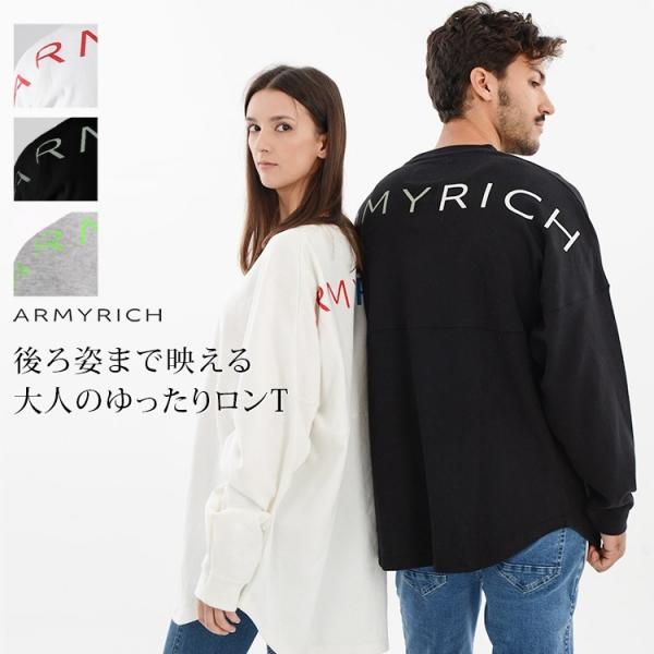 Tシャツ カットソー Uネック 30代 40代 大きいサイズ 即出荷 メンズ Armyrich バックプリント 長袖 ロングt スポーティー 秋 スウェット 秋服 アーミーリッチ