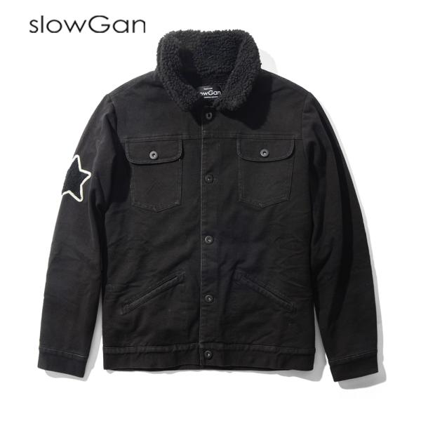 デニムジャケット メンズ 秋冬 秋服 星柄 Gジャン ブルゾン ランチジャケット アウター ボア Slowgan ブラック ブリーチ スローガン S Xl 正規取扱店 防寒 フリース