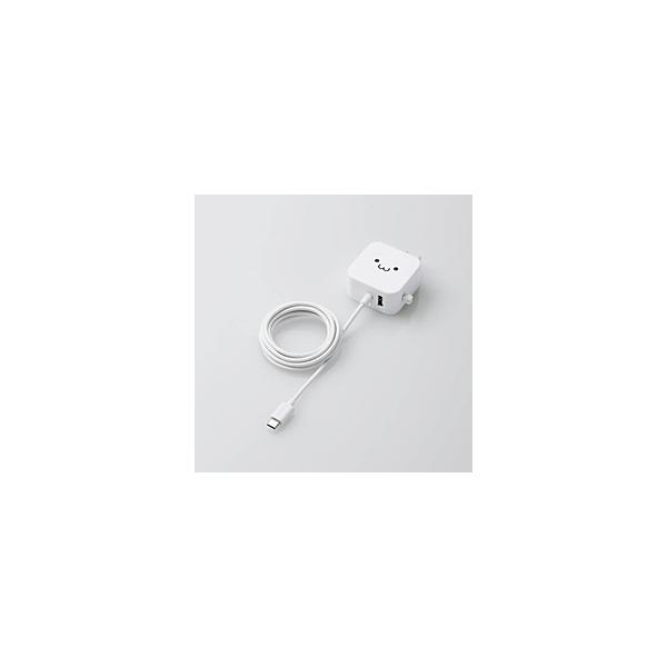 スマホ充電器 AC充電器 タイプC USB-C ケーブル一体型 1.5m USBポート付 ホワイトフェイス ケーブルクリップ スマホ タブレット  ホワイトフェイス MPA-ACC22…