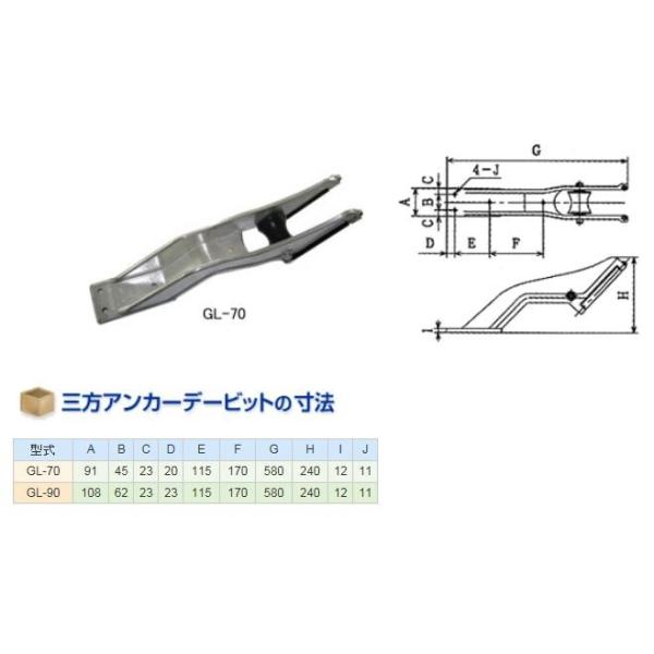 アルミ アンカーローラー GL-70 三方アンカーデービット アンカー用品