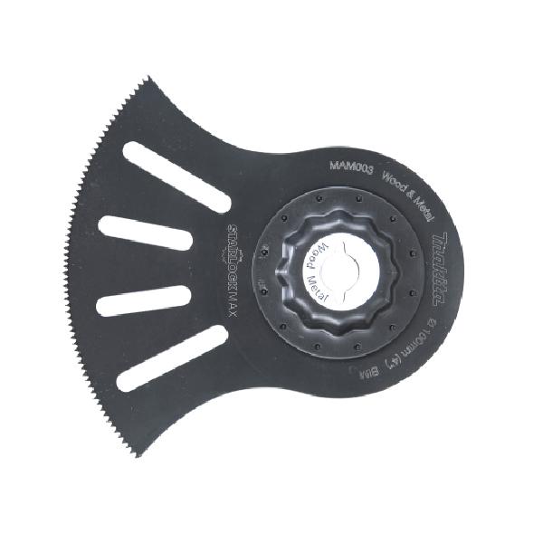 マキタマルチツール用先端工具。カットソー。対応機種 TM001G / TM52D用途 木工 PVC管 際切り刃幅 100mm 刃長 50mm 山数15材質 バイメタル切断能力 木材50mm 樹脂50mm 軟鉄非鉄2mm 鉄普通釘（お届けに関...