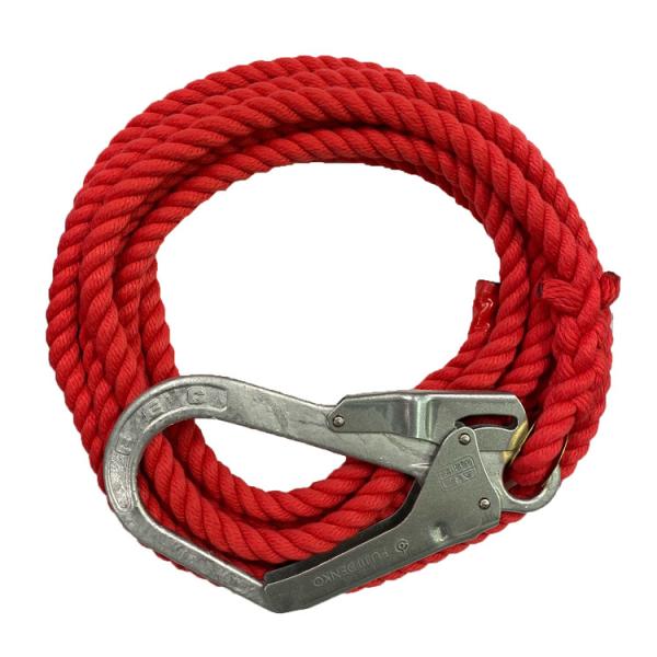 介錯ロープ 5m 赤 名古屋製鋼 12mm×5ｍ 片大径フック 片テープ止め 建築用ロープ カラーロープ