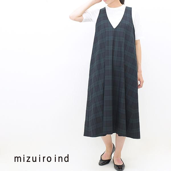 mizuiro-ind ミズイロインド タータンチェックVネックロングワンピース 