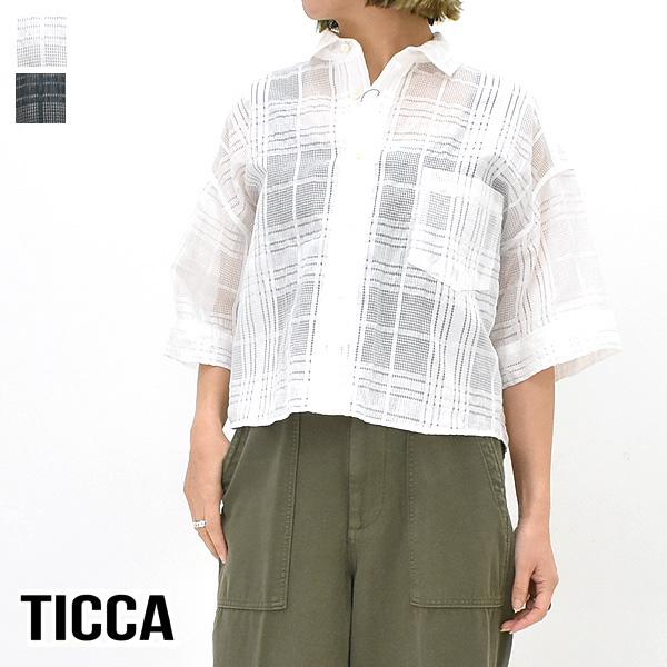 新品◆TICCA ティッカ レースチェック ジャガード半袖 シャツ ホワイト F TICCA（ティッカ） レースチェックジャガード半袖シャツ TBES-091
