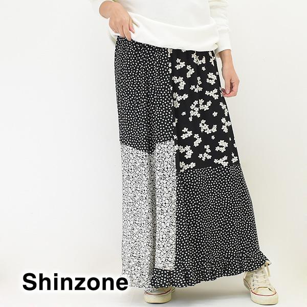 THE SHINZONE シンゾーン フラワープリントパッチワークロングスカート