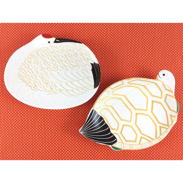 有田焼 幸楽窯 銘々皿 ( 錦雪衣金羽根鶴形 / 錦雪衣菱模様亀形