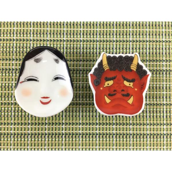 産地日本　佐賀県窯元有田焼　幸楽窯サイズ(約)おふくさん：5.4cm×4.5cm×高さ1.5cm　　鬼　　：5cm×5cm×高さ1.2cm素材/材質磁器質感つるつる仕様食洗機 ○ 、電子レンジ × スタッキング(重なり) ○ 、直火 ×使用...