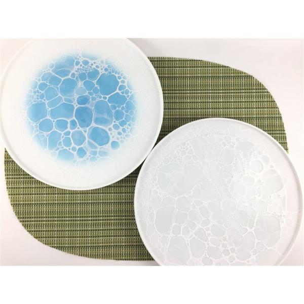 有田焼 やま平窯 frame21cmプレート 青泡(ブルー吹白泡) / 黒釉志野泡