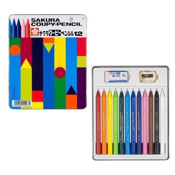 サクラクレパス クーピー12色 缶 クーピーペンシル 色鉛筆 学用品 
