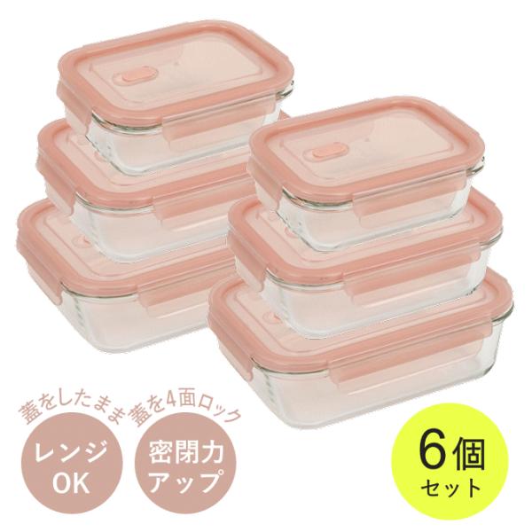 保存容器 6点 セット 耐熱ガラス 電子レンジ オーブン 食洗機 冷蔵