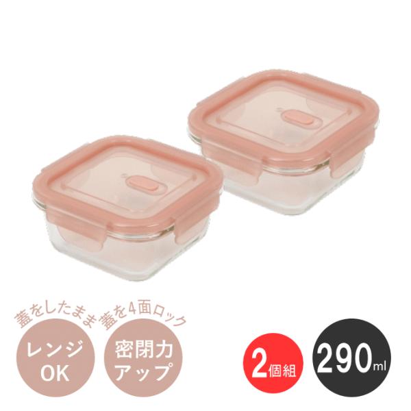保存容器 290ml 2個組 耐熱ガラス 電子レンジ オーブン 食洗機 冷蔵 冷凍 角型 ガラス HB-5957×2 お弁当箱 保存 セット 密閉力アップ パール金属 食洗機対応