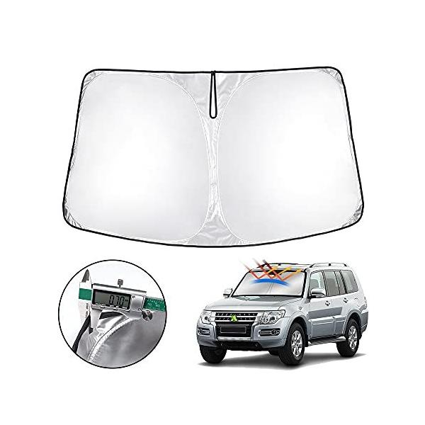 Auto Spec 三菱 日焼け防止 パジェロ シルバー 劣化防止 遮光フロントシェイド 折り畳み式サンシェード 車用品 フロントサンシェード 車用サンシェード Pajero 4代目 4代目 高密度生地 メーカー直営 車種専用設計 収納袋付き 06年 19年7月 断熱 簡単着脱 ミツビシ に