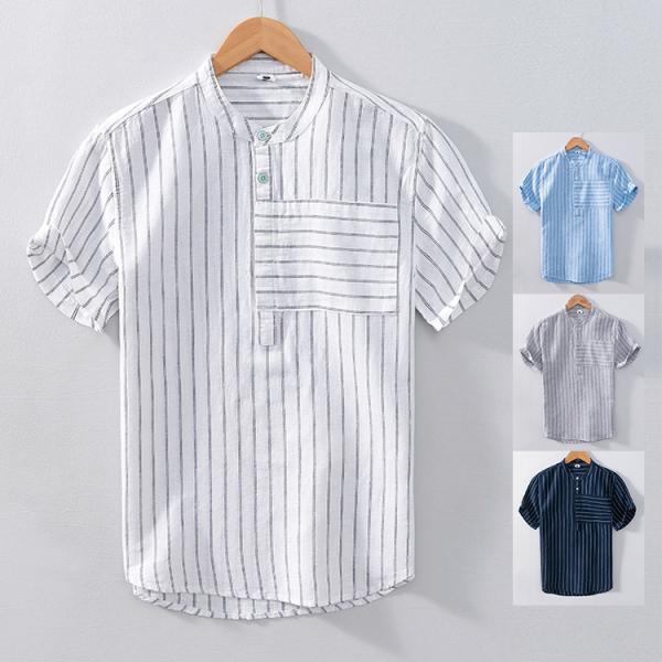 半袖シャツ メンズ 夏服 ヘンリーネック スタンドカラー