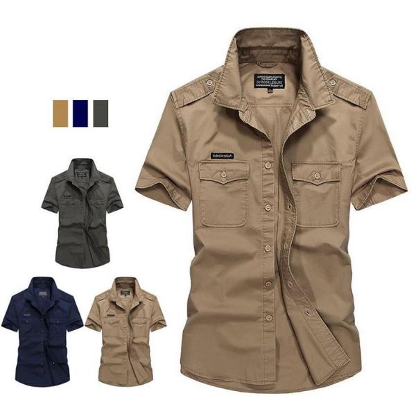 ミリタリー ワークシャツ 半袖シャツ メンズ シャツ 無地 カジュアル