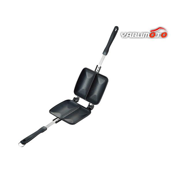 ホットサンドメーカー ダブル■簡単に2分割できるダブルタイプのホットサンドメーカー。左右に別の具を入れれば一度に2種類の味が楽しめます。本体はフッ素樹脂加工でくっつきにくく、お手入れも簡単。 ■商品詳細●現品約34.2×14×3.5cm ・...