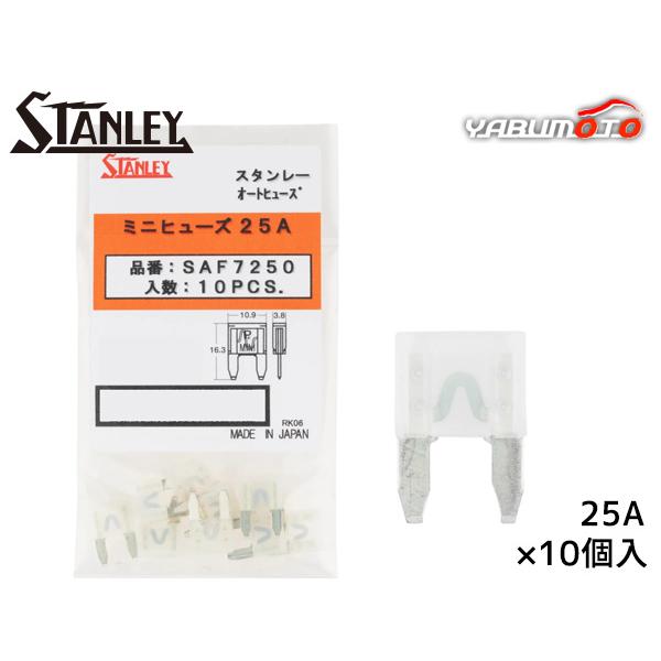 ミニヒューズ ミニブレードタイプ スタンレー STANLEY SAF7250 白色 10個 車 過電流防護 電工工具 電装品 保護 取付け メール便 送料無料