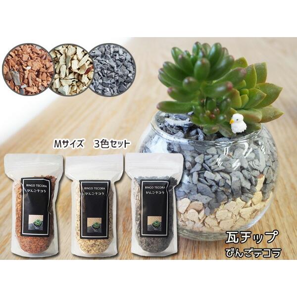 瓦チップ びんご テコラ Mサイズ 3色 600g セット 観葉植物 プランター