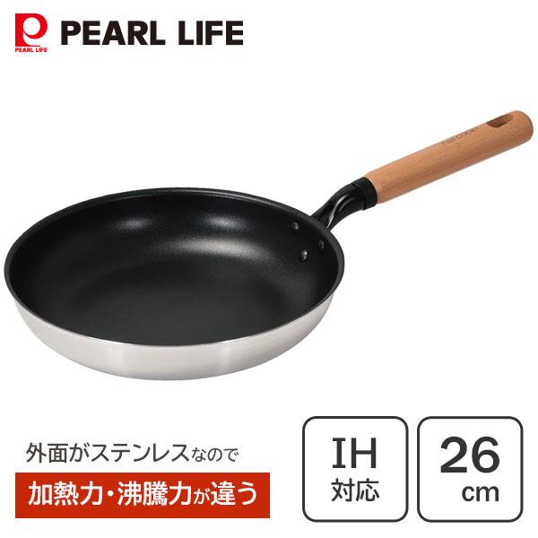 パール金属 フライパン 26cm IH対応 2層鋼ダイヤモンドコート 木柄