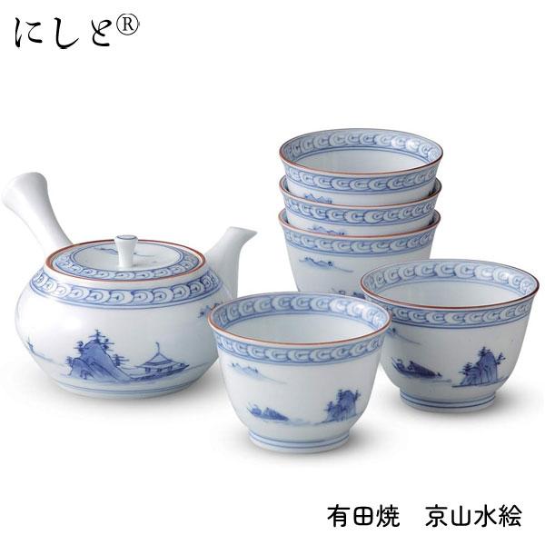急須茶器揃 京山水絵 有田焼 西日本陶器 KG05-02 / 日本製 洸琳窯 急須