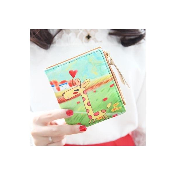 二つ折り財布 レディース コンパクト キリン プリント かわいい 二つ折り財布 プレゼント クリスマス