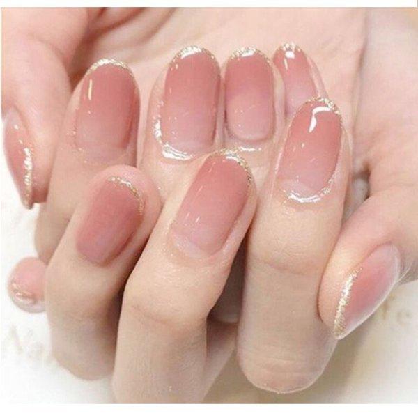 ネイルチップ グラデーションカラー 肌色 ピンク 大人 オシャレデザインネイルチップ ネイルパーツ つけ爪 周りゴールド飾り付き 取り外す可能 Yss ヤフウライブ 通販 Yahoo ショッピング