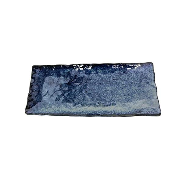 美濃焼 和風カフェシリーズ 亀甲 長角皿 藍の雪 DK-0310