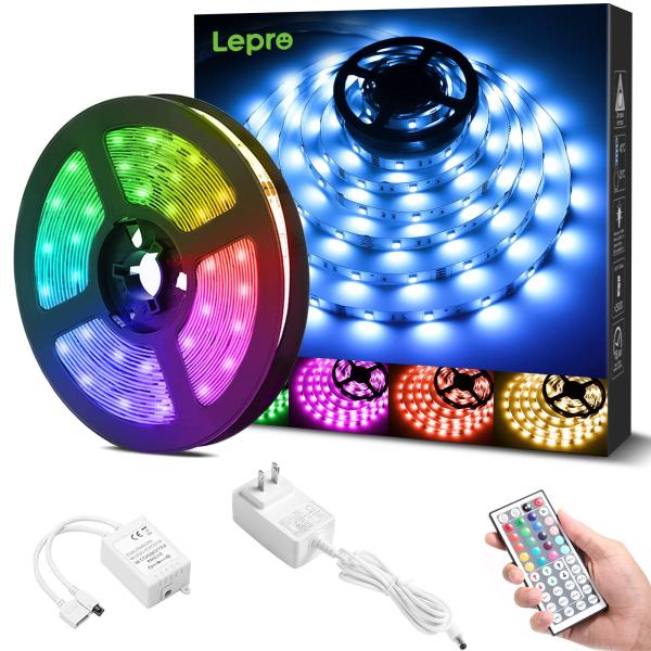 Lepro LEDテープライト 5m RGB ストリングライト 高輝度 調光調色 150連 高密度 SMD 5050 テープled 44Kリモコン付き