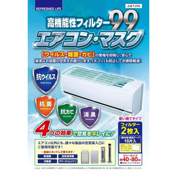 (株)日本デンソー エアコンフィルター 《抗ウイルス》《抗菌》《抗カビ》《消臭》 高機能性フィルター99 エアコン・マスク 約40×80cm 2枚入 日本