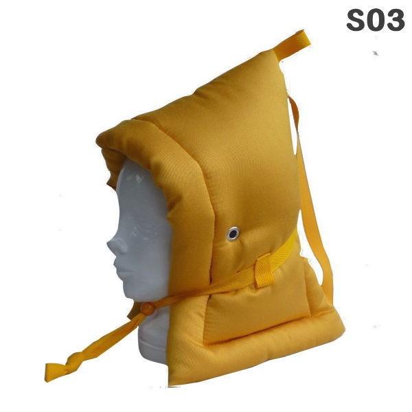 Sサイズ（幼児用・園児用 子ども用）防災頭巾 S03 サイズ約25×39×6.5cm 表地:アクリル系カネカロン100%難燃糸使用 難燃ツイルエンゼル黄裏地:綿100% 中綿:難燃ポリエステル70%　ポリエステル30%　難燃綿使用 ★耳穴開...