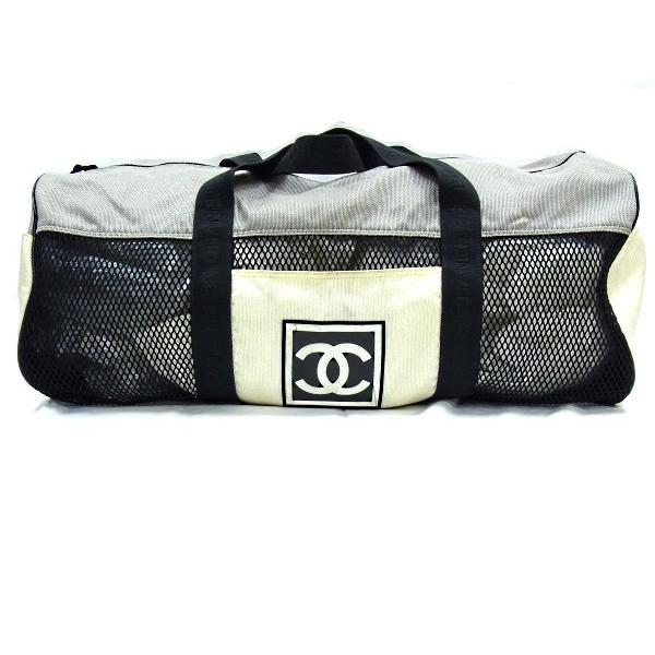CHANEL スポーツライン メッシュボストンバッグ グレー・ブラック