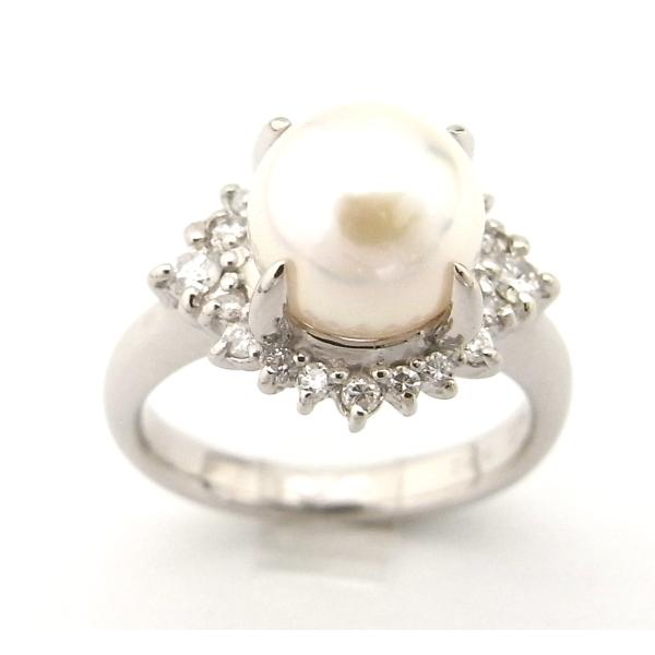 指輪 パールリング 8mm玉 ダイヤ 0.22ct Pt900 プラチナ リング 【中古 