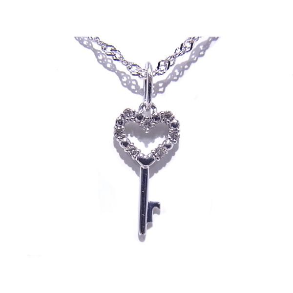 ハート型ホワイトゴールドネックレス&イヤリングセット 14KT WG 585 ホワイトゴールド ネックレス ダイヤモンド 合計