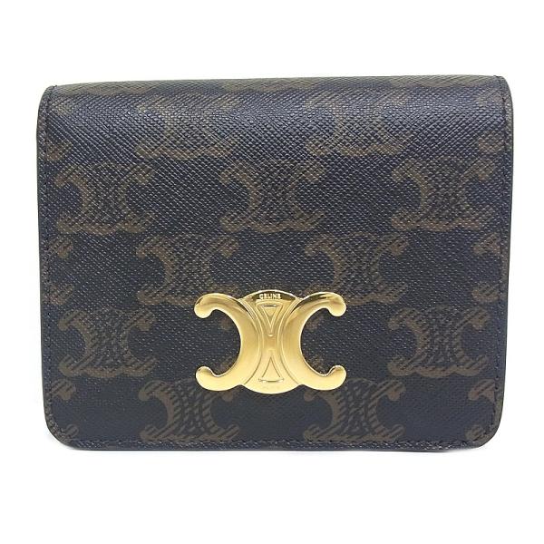 Celine セリーヌ トリオンフ レザー コンパクトウォレット二つ折り 財布 CELINE セリーヌ celine 二つ折り財布 トリオンフ コンパクト